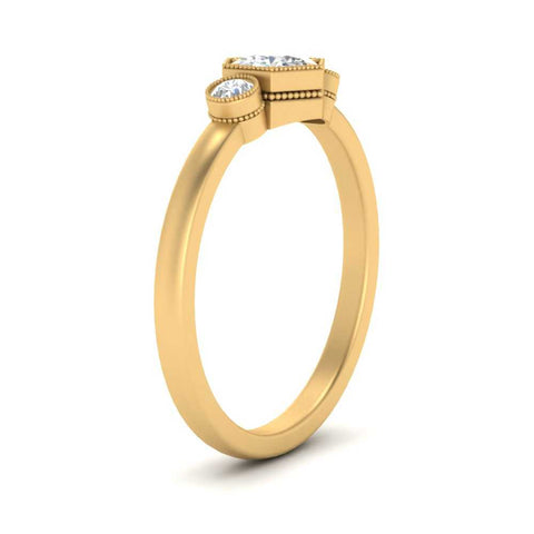 Hexagon Bezel 3 Round Stone Engagement Ring