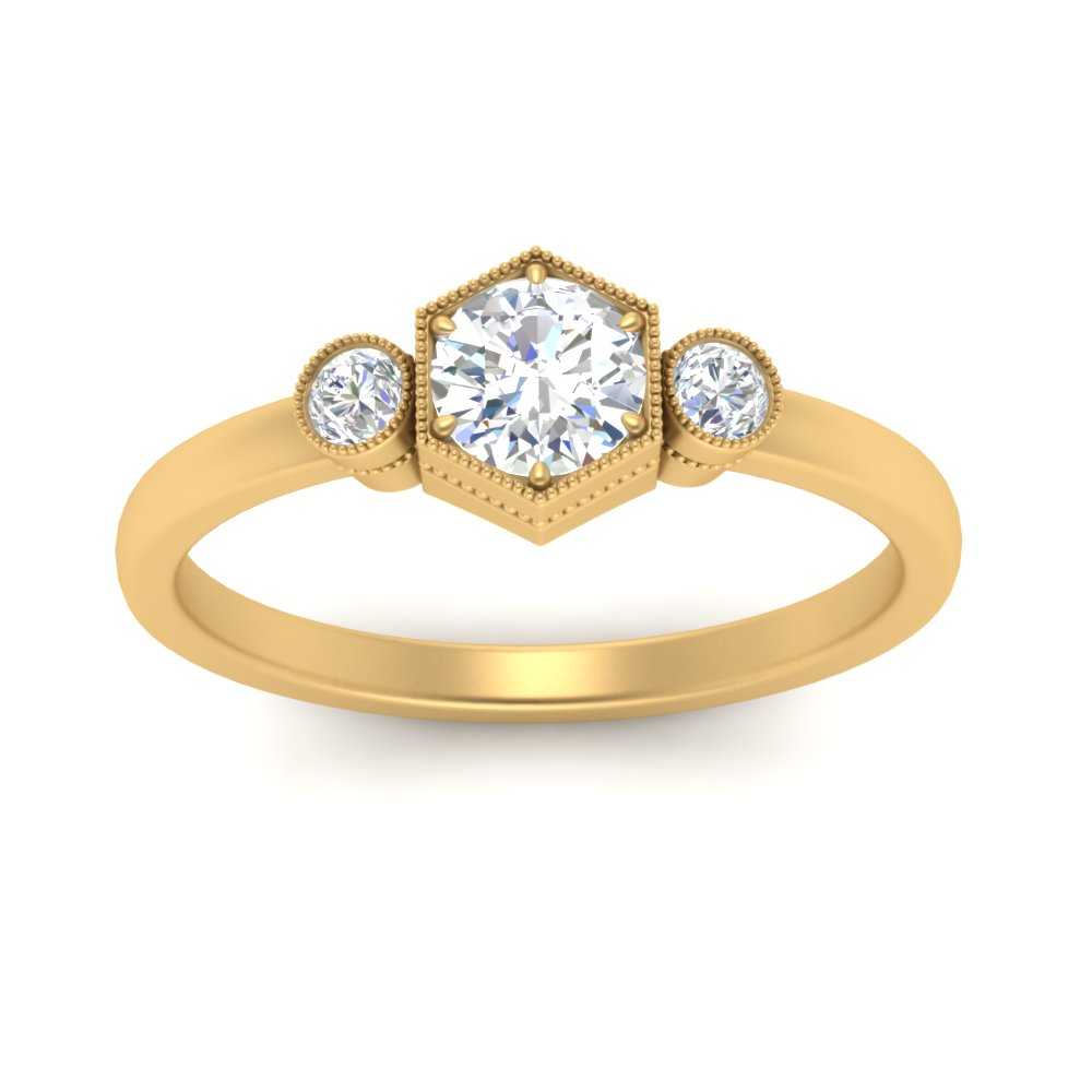 Hexagon Bezel 3 Round Stone Engagement Ring