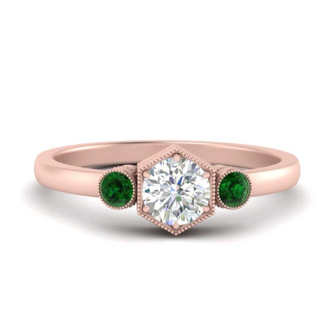 Three Stone Hexagon Bezel Ring