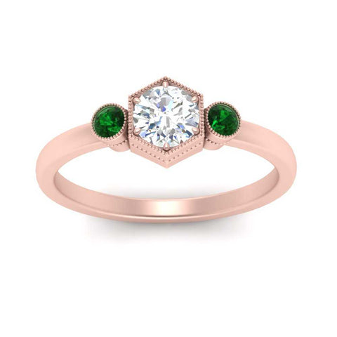 Hexagon Bezel 3 Round Stone Engagement Ring