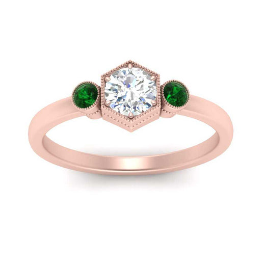 Hexagon Bezel 3 Round Stone Engagement Ring