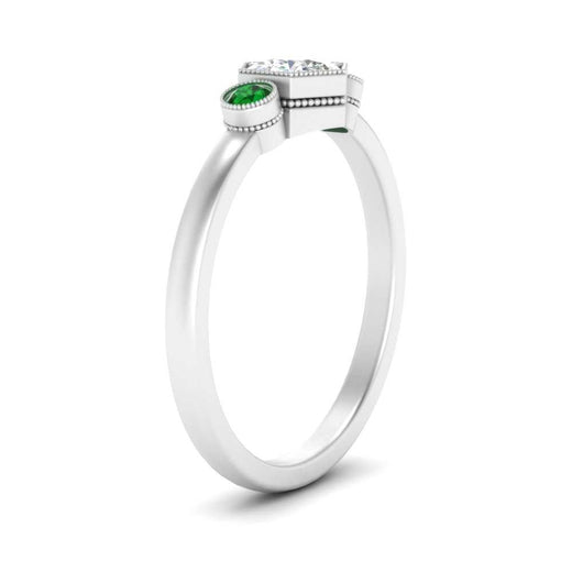 Hexagon Bezel 3 Round Stone Engagement Ring