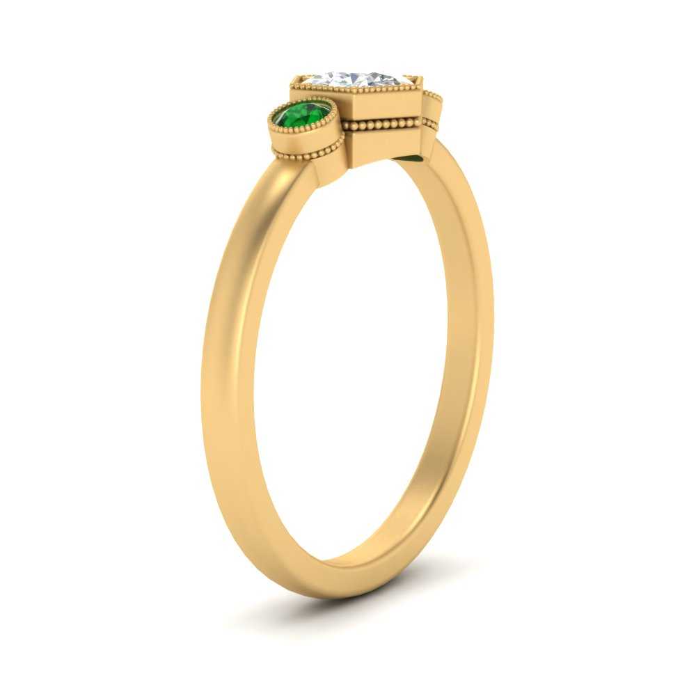 Hexagon Bezel 3 Round Stone Engagement Ring