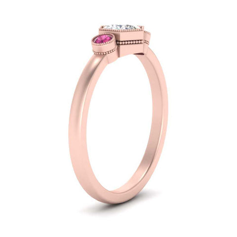 Hexagon Bezel 3 Round Stone Engagement Ring