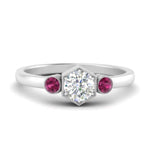 Load image into Gallery viewer, Hexagon Bezel 3 Round Stone Engagement Ring

