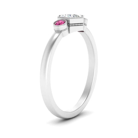 Hexagon Bezel 3 Round Stone Engagement Ring