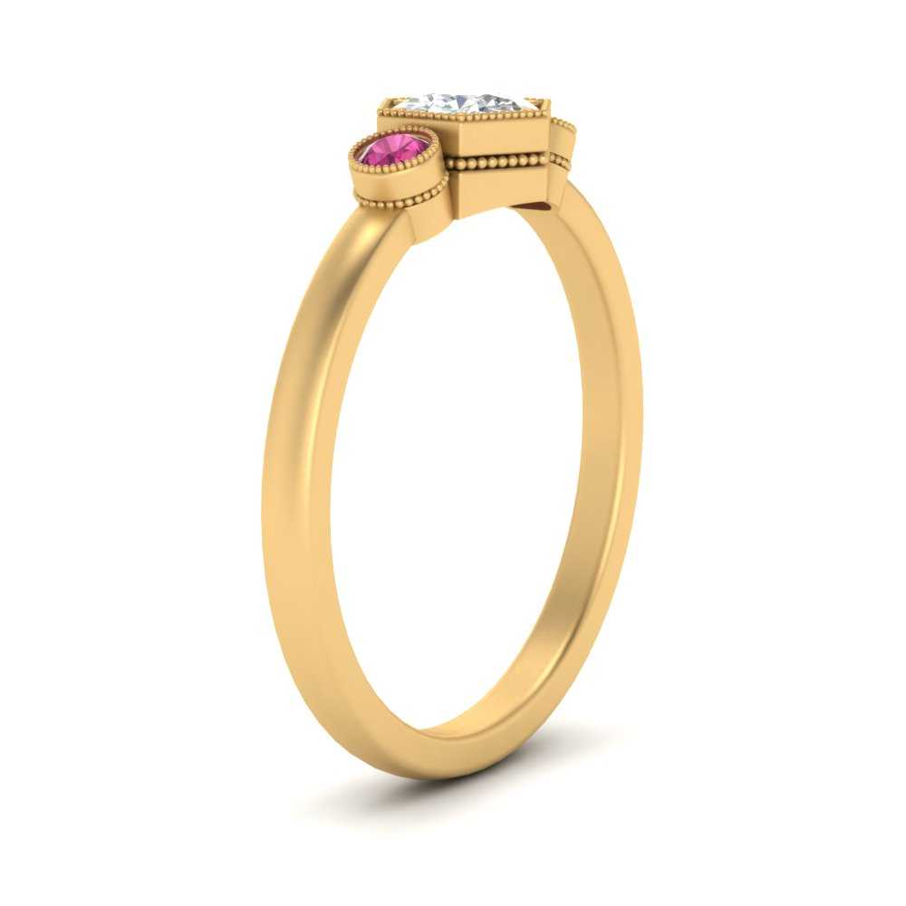 Hexagon Bezel 3 Round Stone Engagement Ring