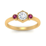 Load image into Gallery viewer, Hexagon Bezel 3 Round Stone Engagement Ring
