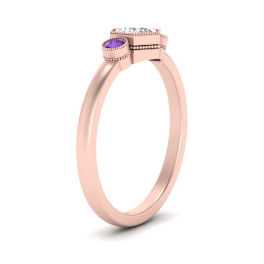 Hexagon Bezel 3 Round Stone Engagement Ring