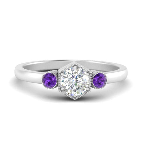 Three Stone Hexagon Bezel Ring