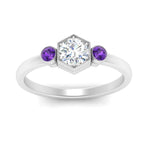 Load image into Gallery viewer, Hexagon Bezel 3 Round Stone Engagement Ring
