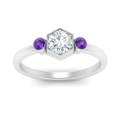 Hexagon Bezel 3 Round Stone Engagement Ring