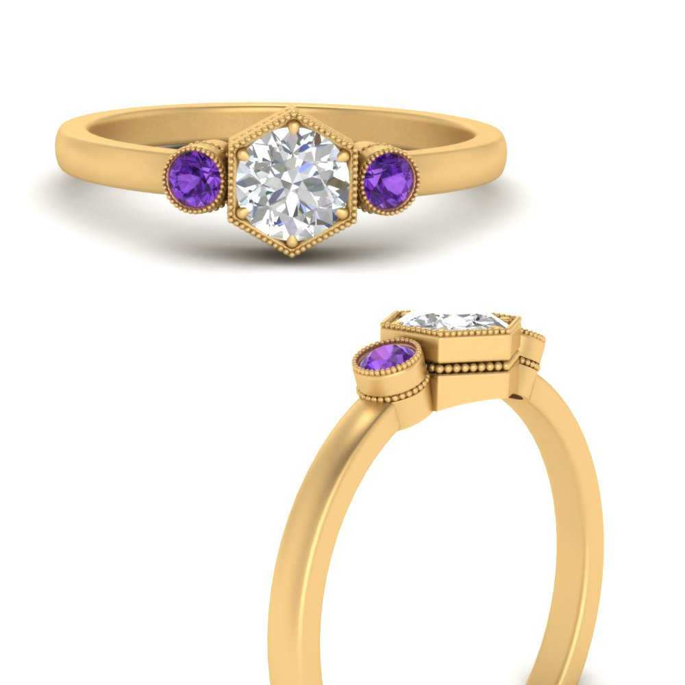 Three Stone Hexagon Bezel Ring