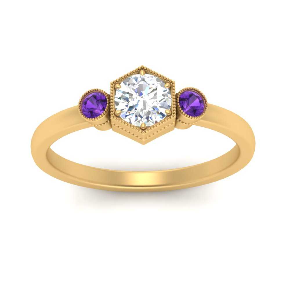 Hexagon Bezel 3 Round Stone Engagement Ring