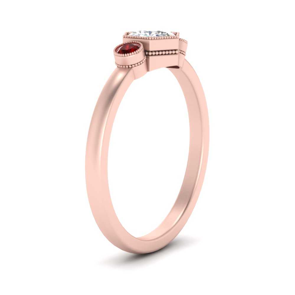 Hexagon Bezel 3 Round Stone Engagement Ring