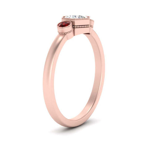 Hexagon Bezel 3 Round Stone Engagement Ring