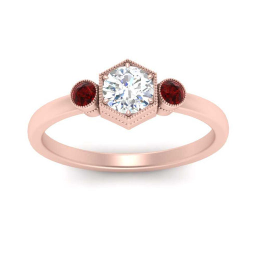 Hexagon Bezel 3 Round Stone Engagement Ring