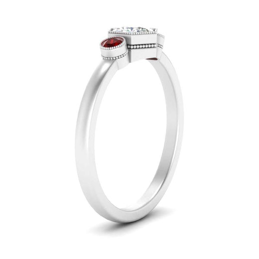 Hexagon Bezel 3 Round Stone Engagement Ring