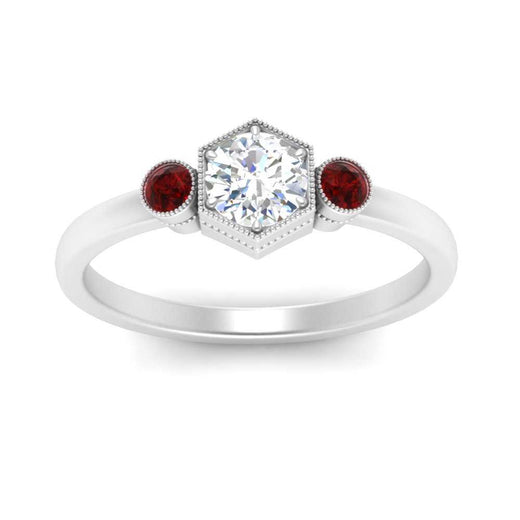 Hexagon Bezel 3 Round Stone Engagement Ring