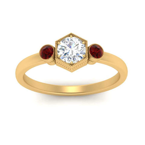 Hexagon Bezel 3 Round Stone Engagement Ring