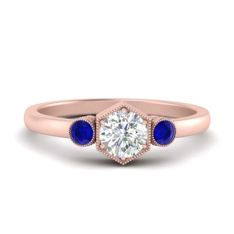 Three Stone Hexagon Bezel Ring
