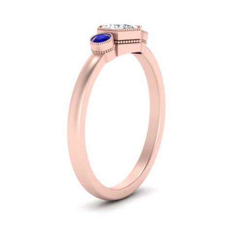 Hexagon Bezel 3 Round Stone Engagement Ring