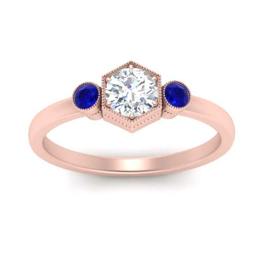 Hexagon Bezel 3 Round Stone Engagement Ring