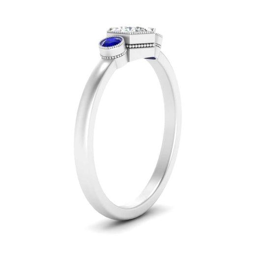 Hexagon Bezel 3 Round Stone Engagement Ring