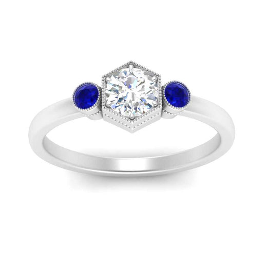 Hexagon Bezel 3 Round Stone Engagement Ring
