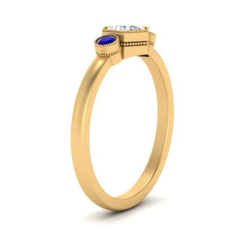 Hexagon Bezel 3 Round Stone Engagement Ring
