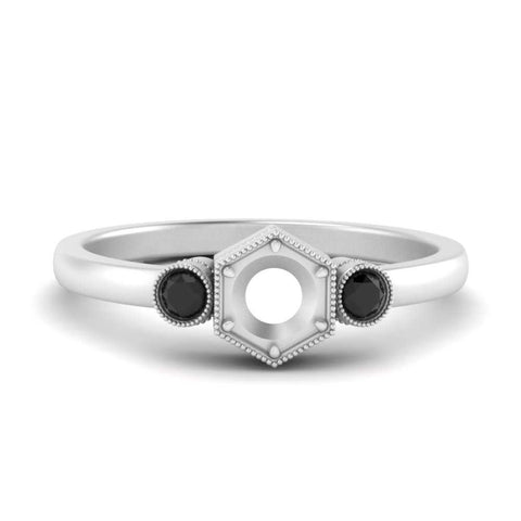Semi Mount Hexagon Bezel 3 Stone Engagement Ring