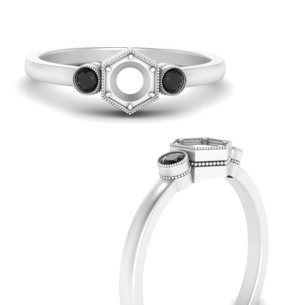 Semi Mount Hexagon Bezel 3 Stone Engagement Ring