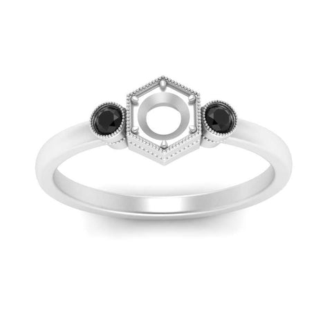 Semi Mount Hexagon Bezel 3 Stone Engagement Ring