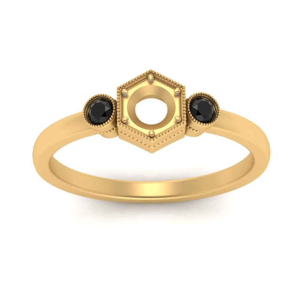 Semi Mount Hexagon Bezel 3 Stone Engagement Ring
