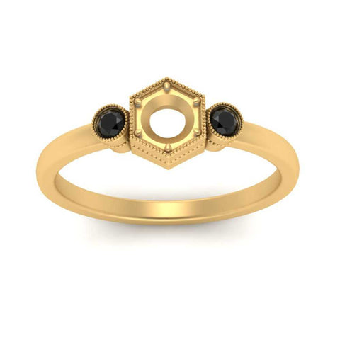 Semi Mount Hexagon Bezel 3 Stone Engagement Ring