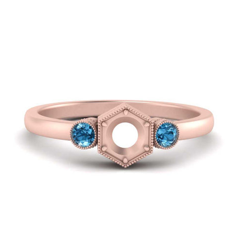 Semi Mount Hexagon Bezel 3 Stone Engagement Ring