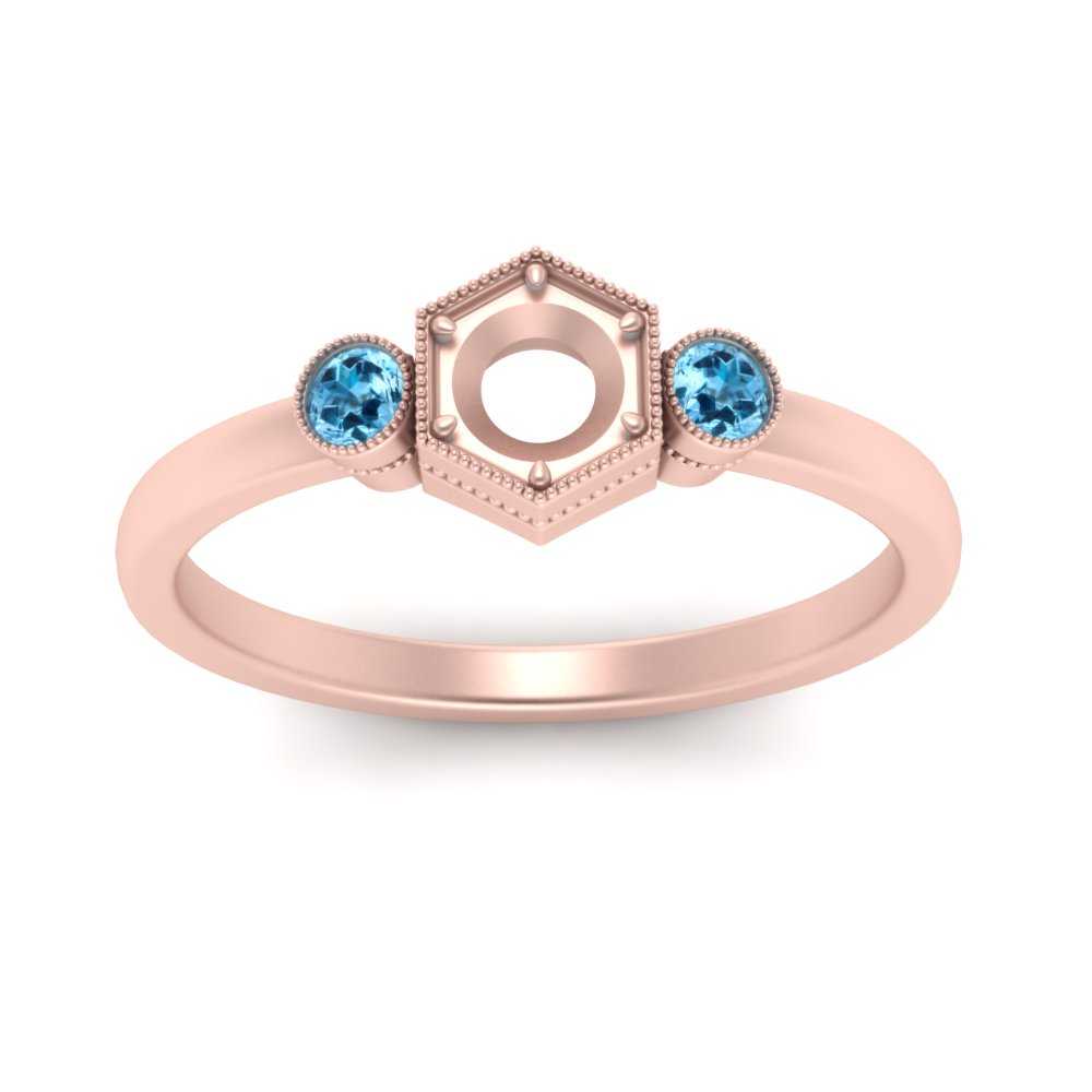 Semi Mount Hexagon Bezel 3 Stone Engagement Ring