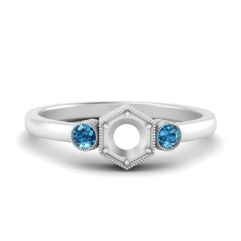 Semi Mount Hexagon Bezel 3 Stone Engagement Ring