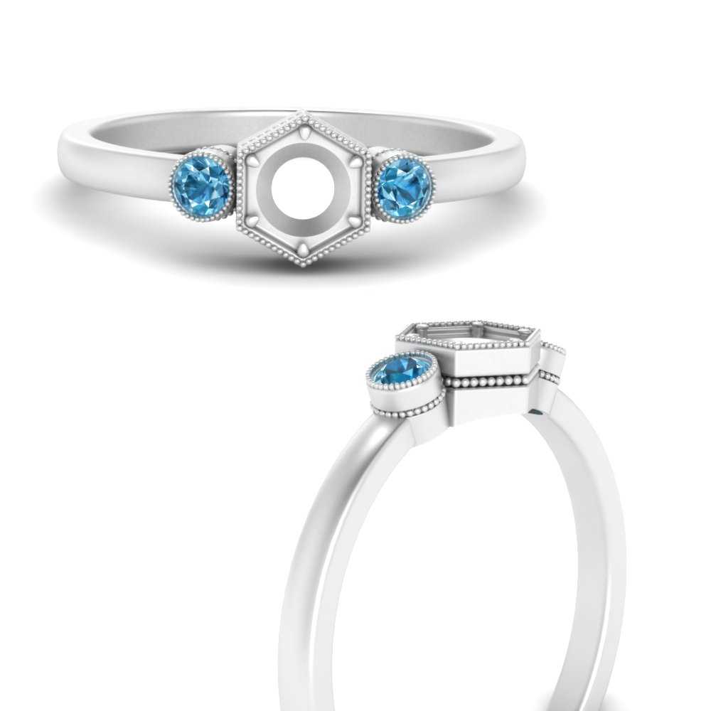 Semi Mount Hexagon Bezel 3 Stone Engagement Ring