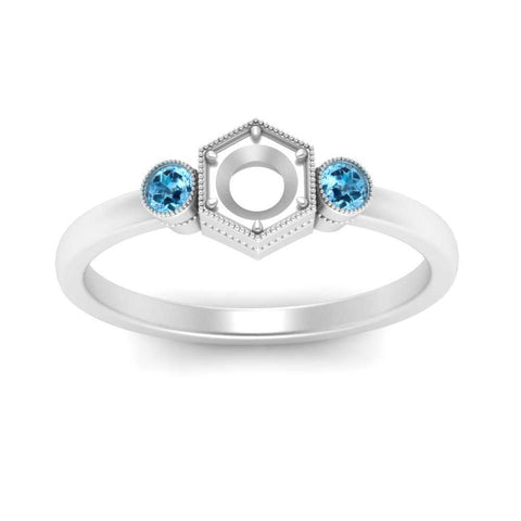 Semi Mount Hexagon Bezel 3 Stone Engagement Ring