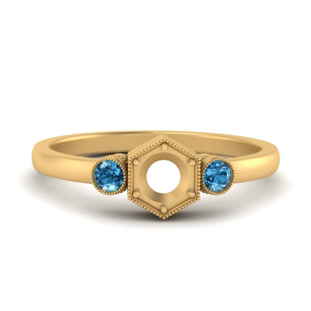 Semi Mount Hexagon Bezel 3 Stone Engagement Ring