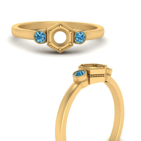 Semi Mount Hexagon Bezel 3 Stone Engagement Ring