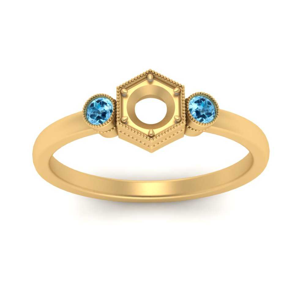 Semi Mount Hexagon Bezel 3 Stone Engagement Ring