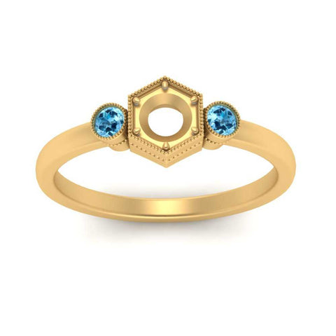 Semi Mount Hexagon Bezel 3 Stone Engagement Ring