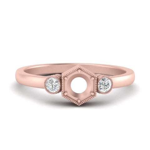 Semi Mount Hexagon Bezel 3 Stone Engagement Ring
