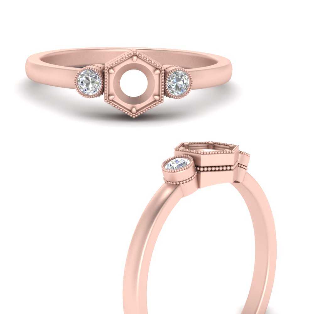 Semi Mount Hexagon Bezel 3 Stone Engagement Ring