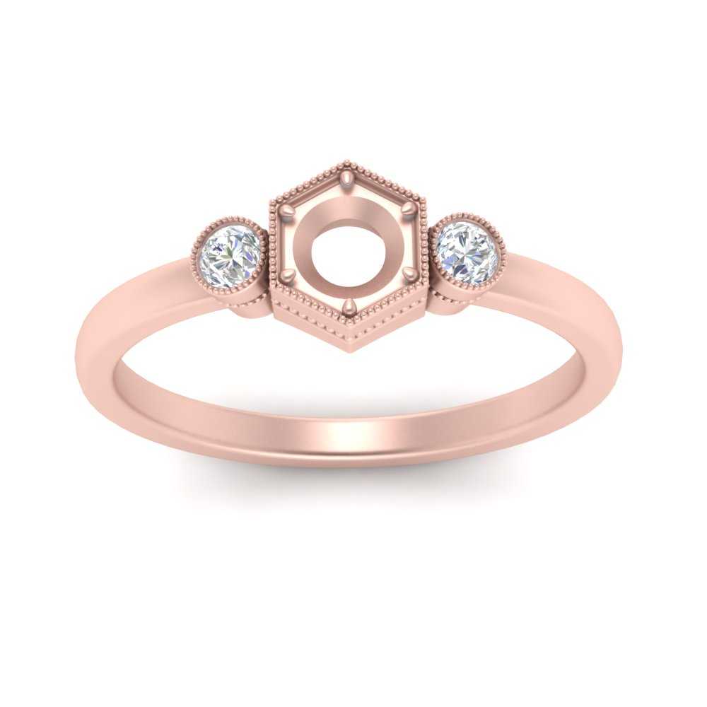 Semi Mount Hexagon Bezel 3 Stone Engagement Ring