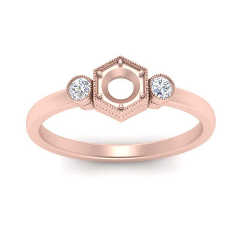 Semi Mount Hexagon Bezel 3 Stone Engagement Ring