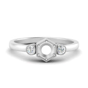 Semi Mount Hexagon Bezel 3 Stone Engagement Ring
