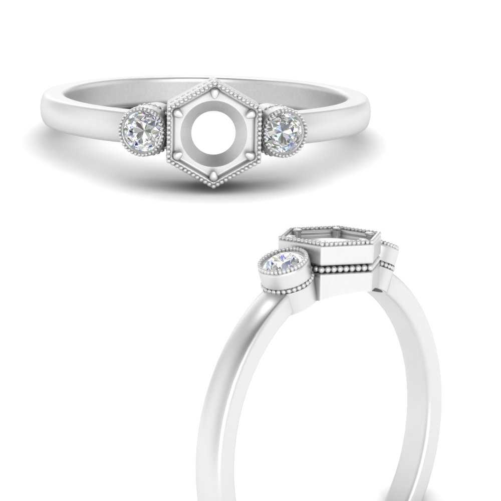 Semi Mount Hexagon Bezel 3 Stone Engagement Ring